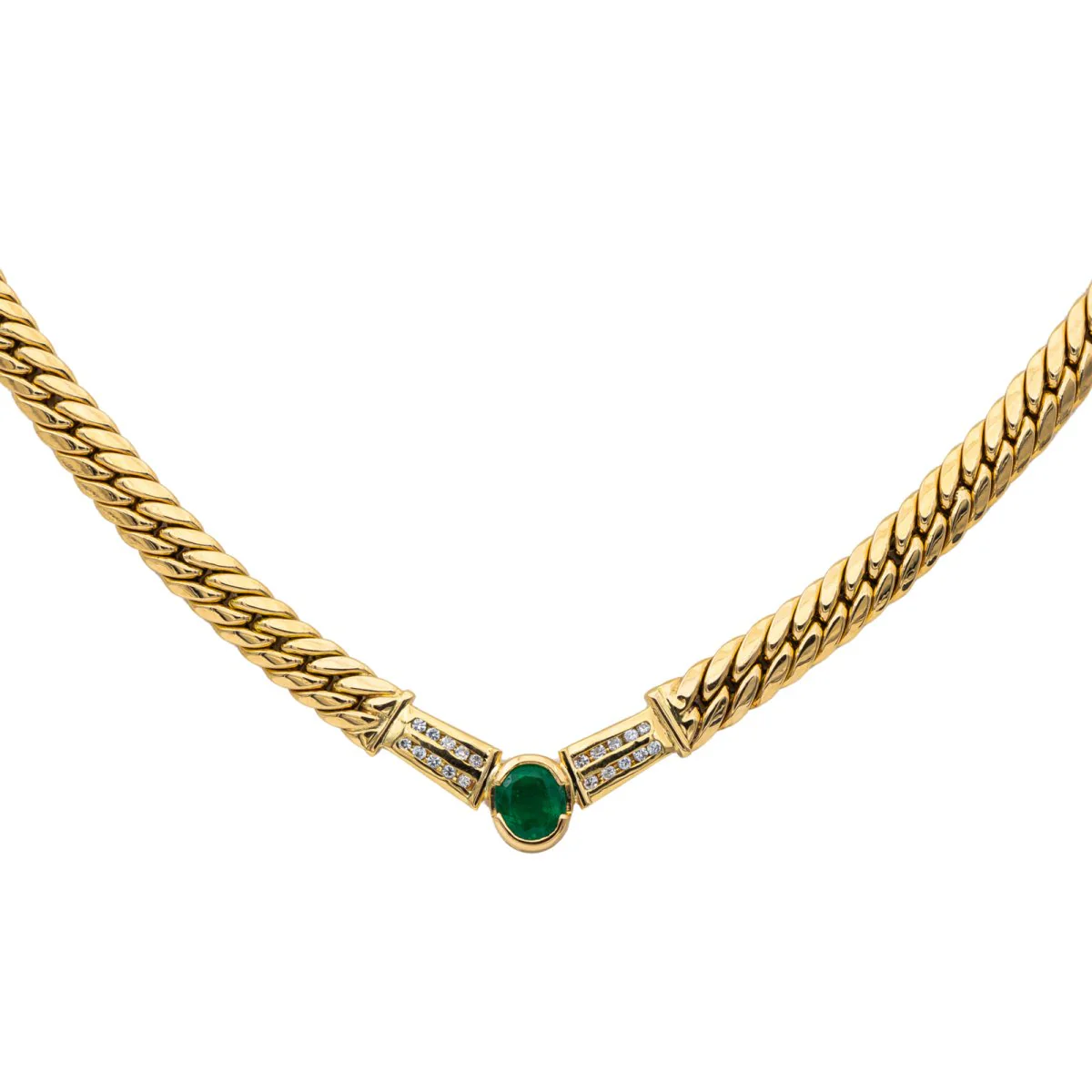 Collier Maille anglaise Or jaune Emeraude - Image 3