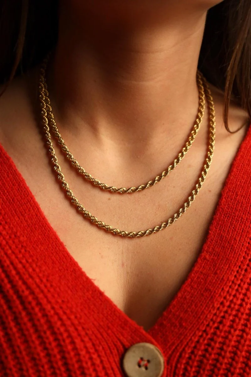 Collier Chaîne maille corde en or jaune - Image 3