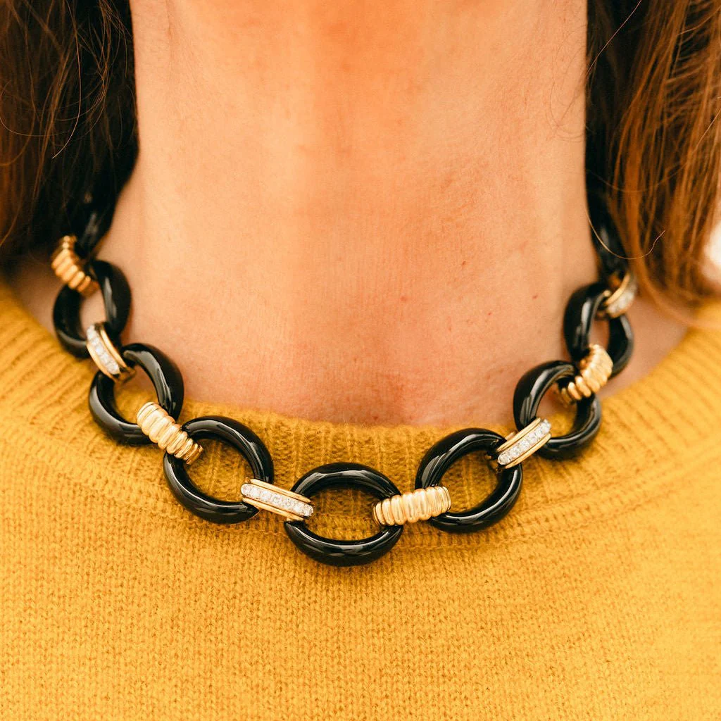 Collier Maille forçat en or jaune, onyx et diamants - Image 2
