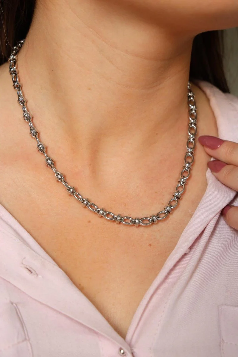 Collier maille fantaisie en or blanc - Image 2