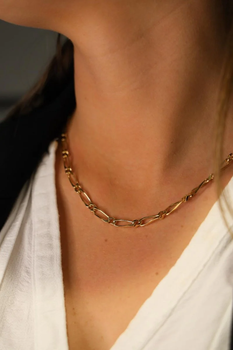 Collier Chaîne maille figaro en or jaune - Image 7