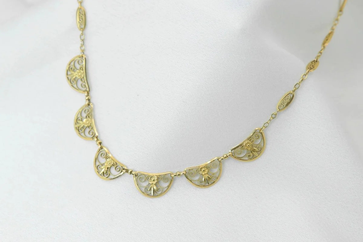 Collier ancien maille filigrane en or - Image 3