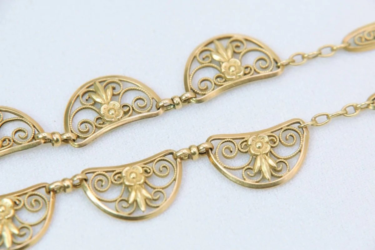 Collier ancien maille filigrane en or - Image 9