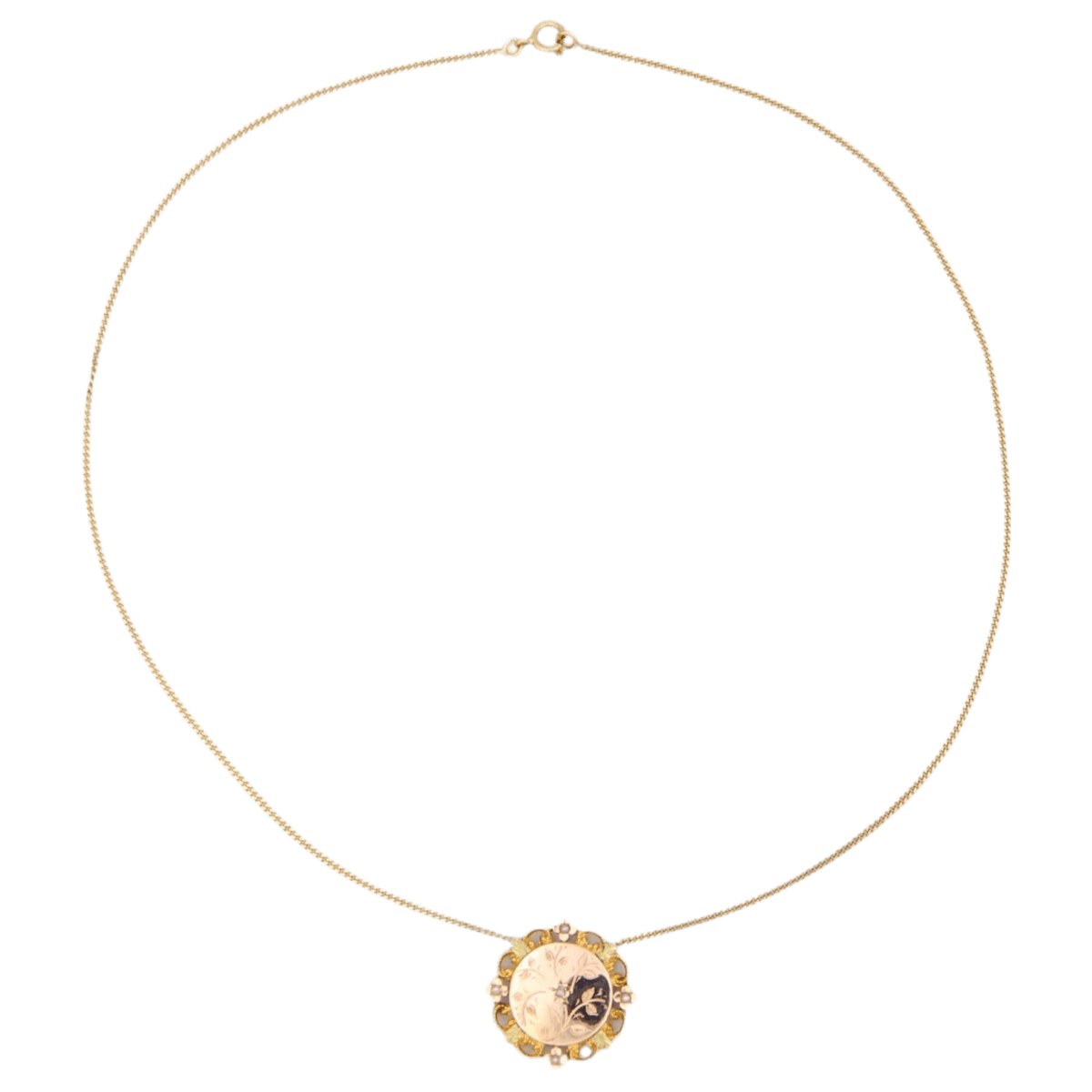 Collier Chaîne en or jaune, or rose, or vert, perles et diamant - Image 3