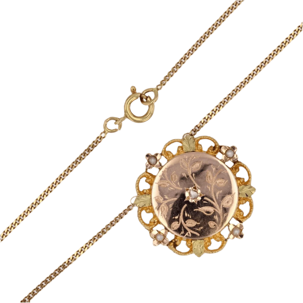 Collier Chaîne en or jaune, or rose, or vert, perles et diamant - Image 4
