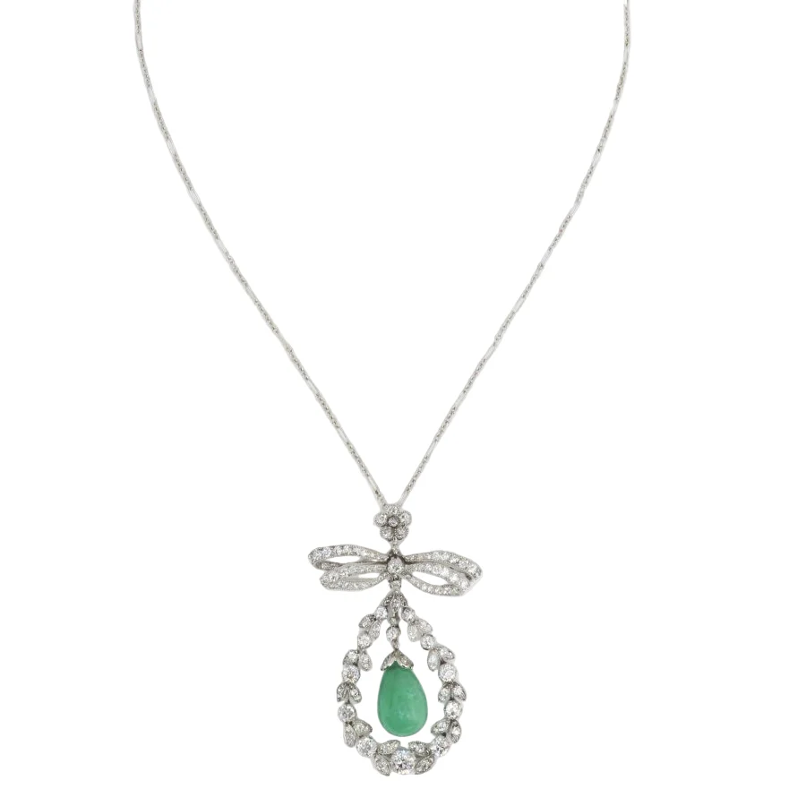 Collier Pendentif en platine, émeraude et diamants - Image 4