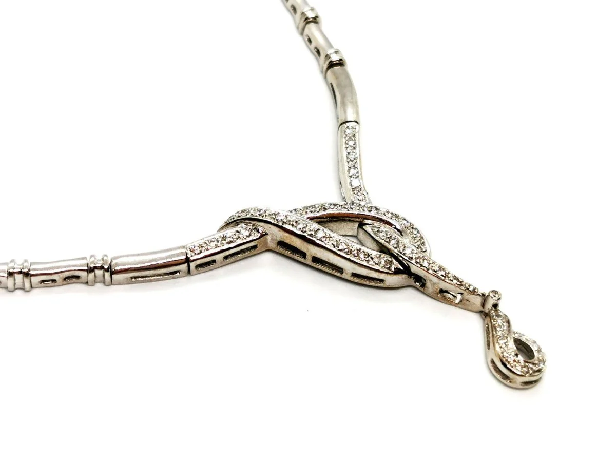 Collier Pendentif entrelacé en or blanc et diamants - Image 5