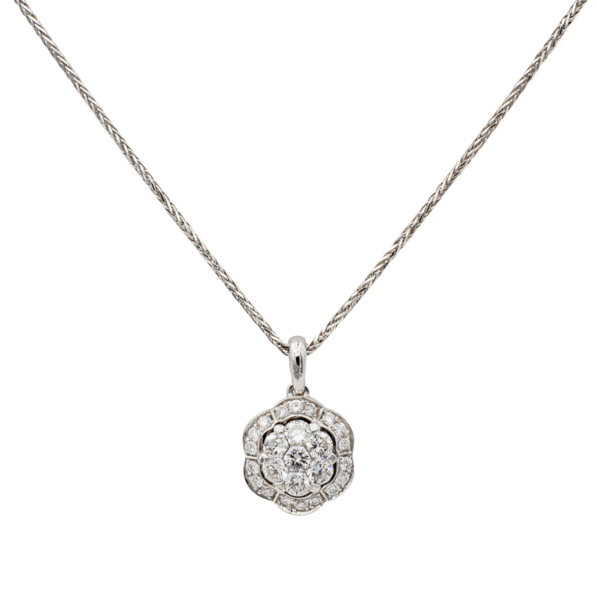Collier Fleur Diamant en Or Blanc