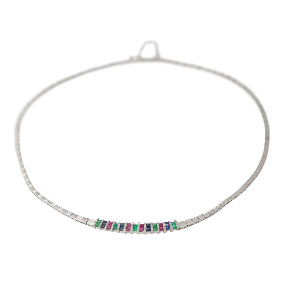 Collier en or blanc émeraude rubis et diamants - Image 2