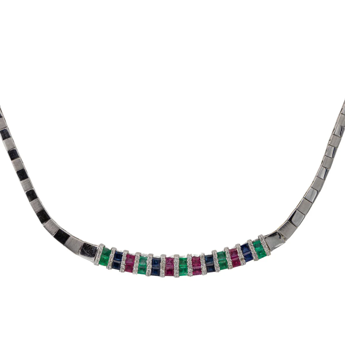 Collier en or blanc émeraude rubis et diamants - Image 4