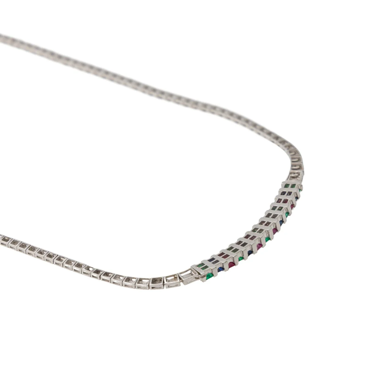 Collier en or blanc émeraude rubis et diamants - Image 5