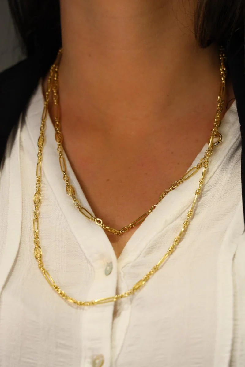 Collier Chaîne maille figaro en or jaune filigrane - Image 7