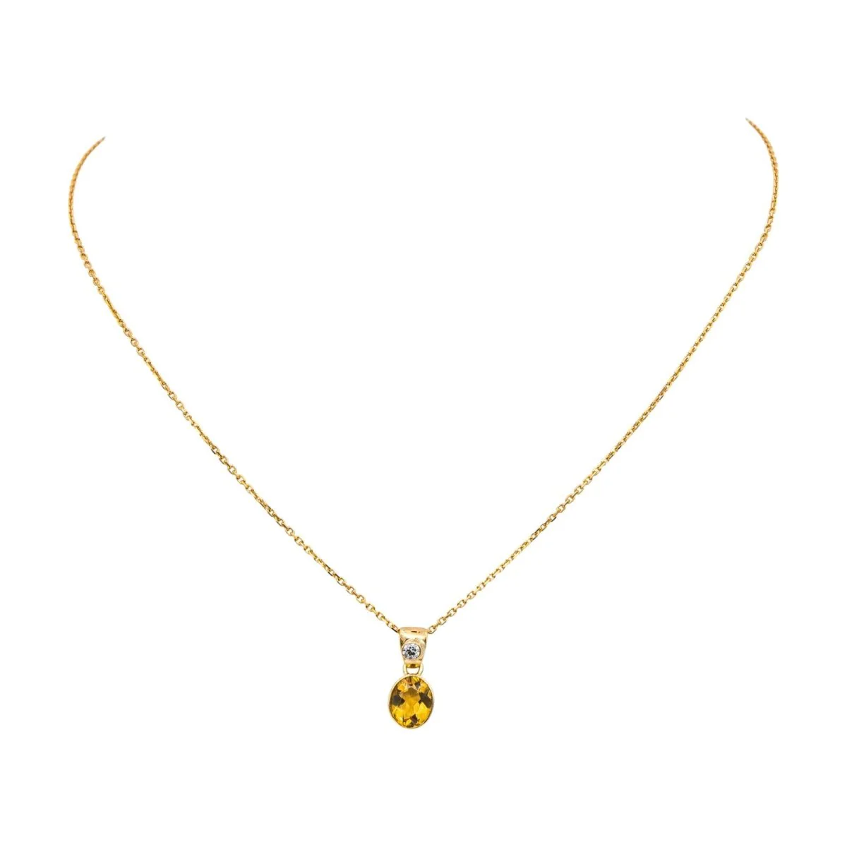 Collier Chaîne en or jaune, citrine et diamant