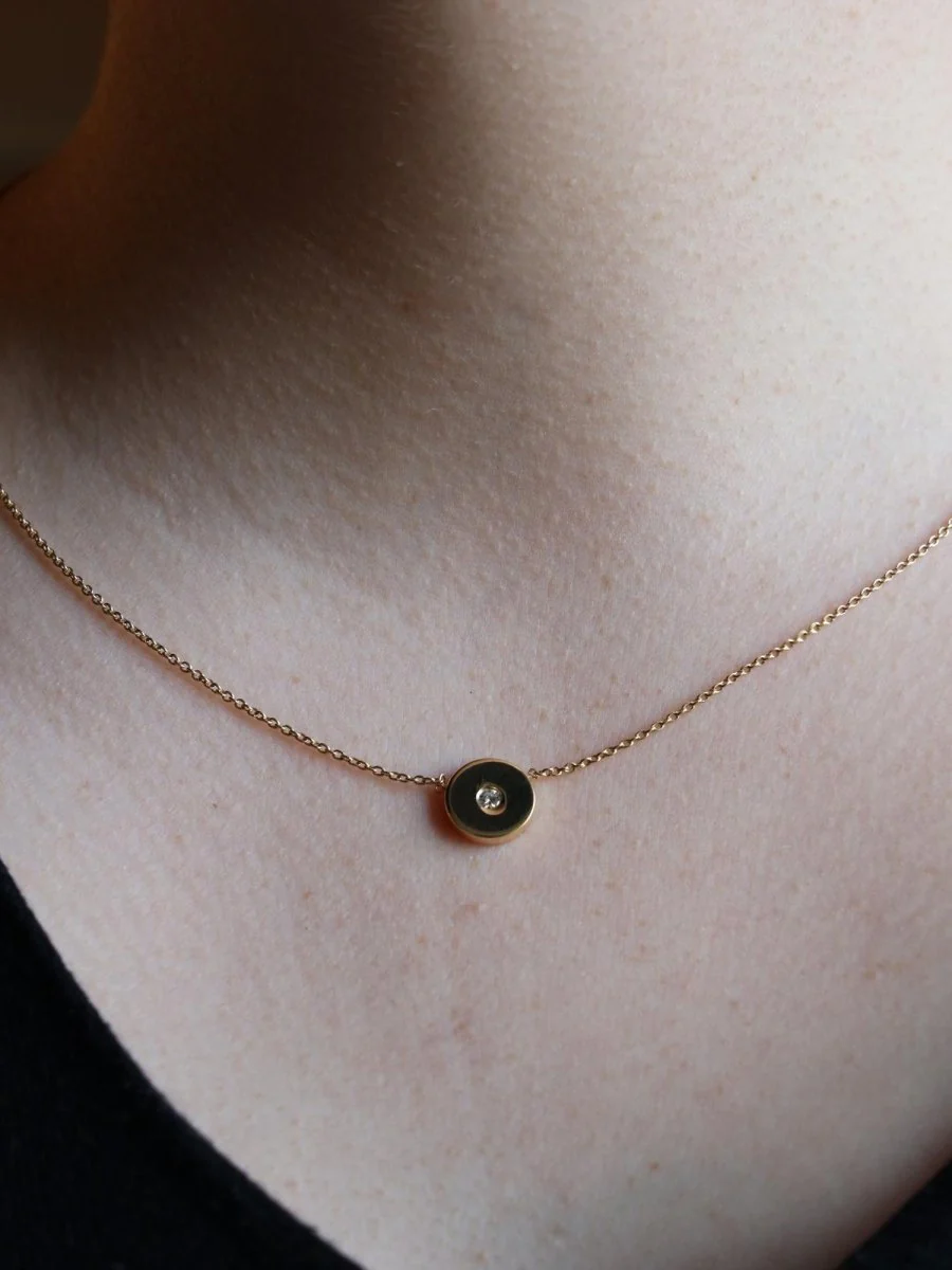 Collier Pendentif rond en or jaune et diamant - Image 6