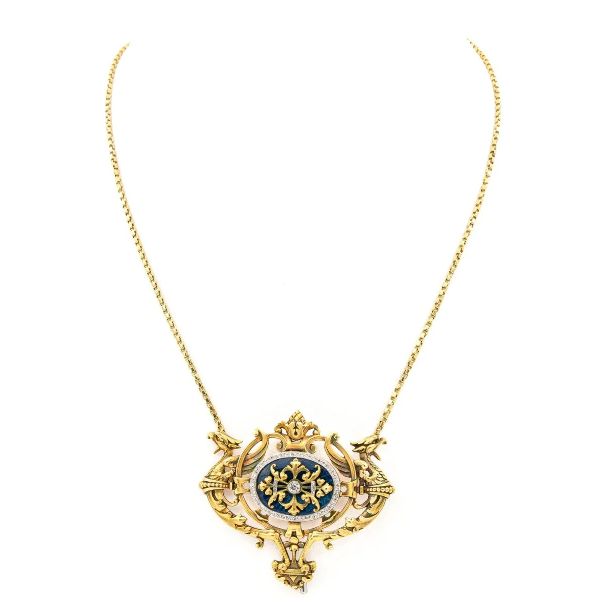 Collier Pendentif en deux ors, émail, et diamants - Image 7