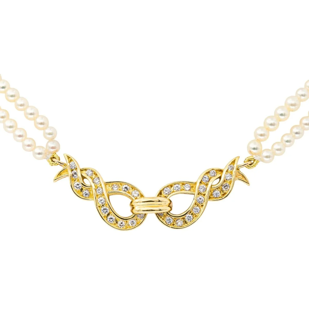 Collier Perles en or jaune et diamants - Image 3