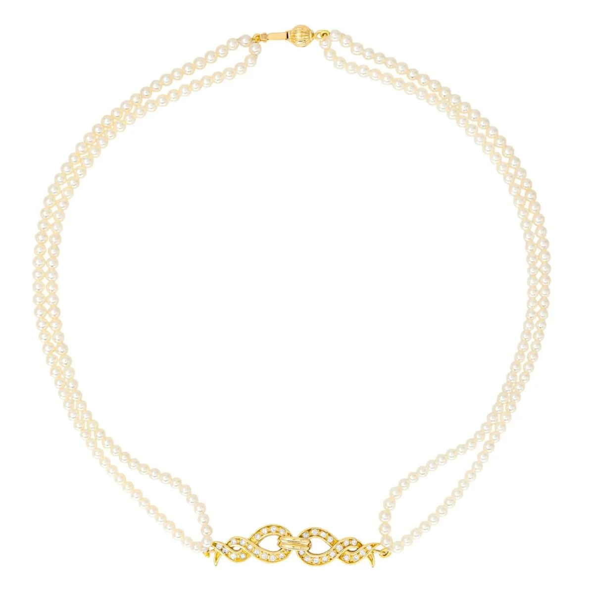 Collier Perles en or jaune et diamants - Image 4