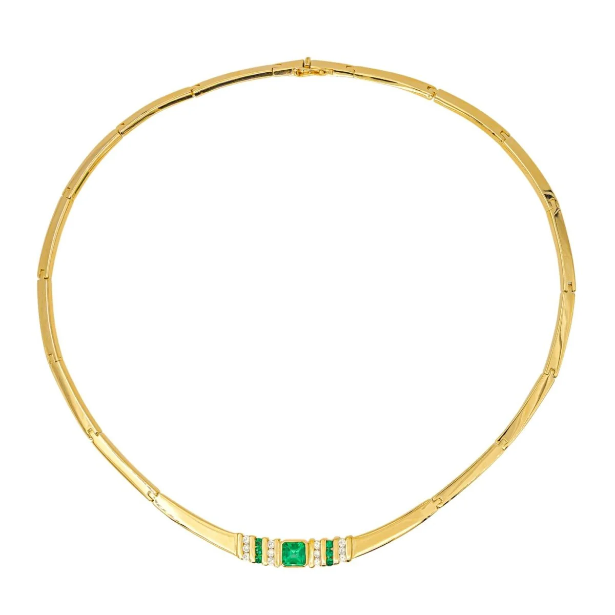 Collier Ras de Cou en or jaune, émeraudes et diamants - Image 3