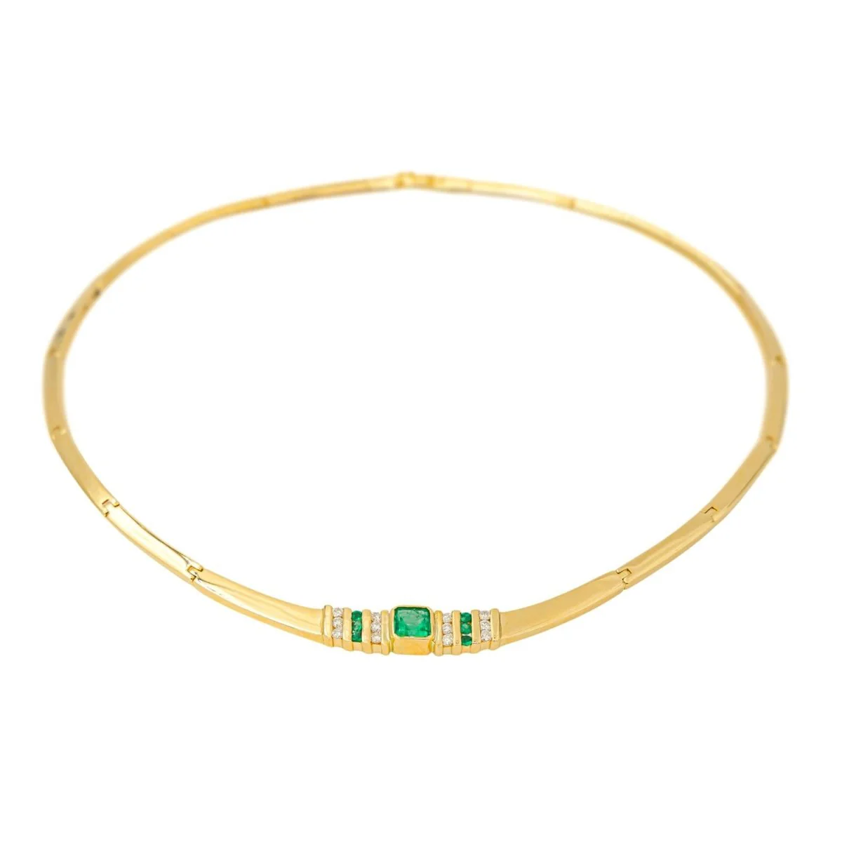Collier Ras de Cou en or jaune, émeraudes et diamants - Image 4