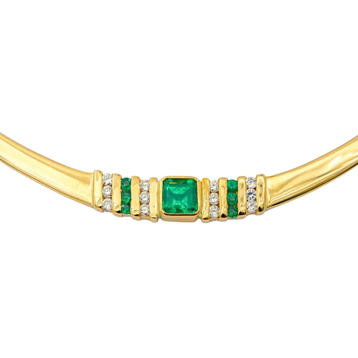 Collier Ras de Cou en or jaune, émeraudes et diamants - Image 5