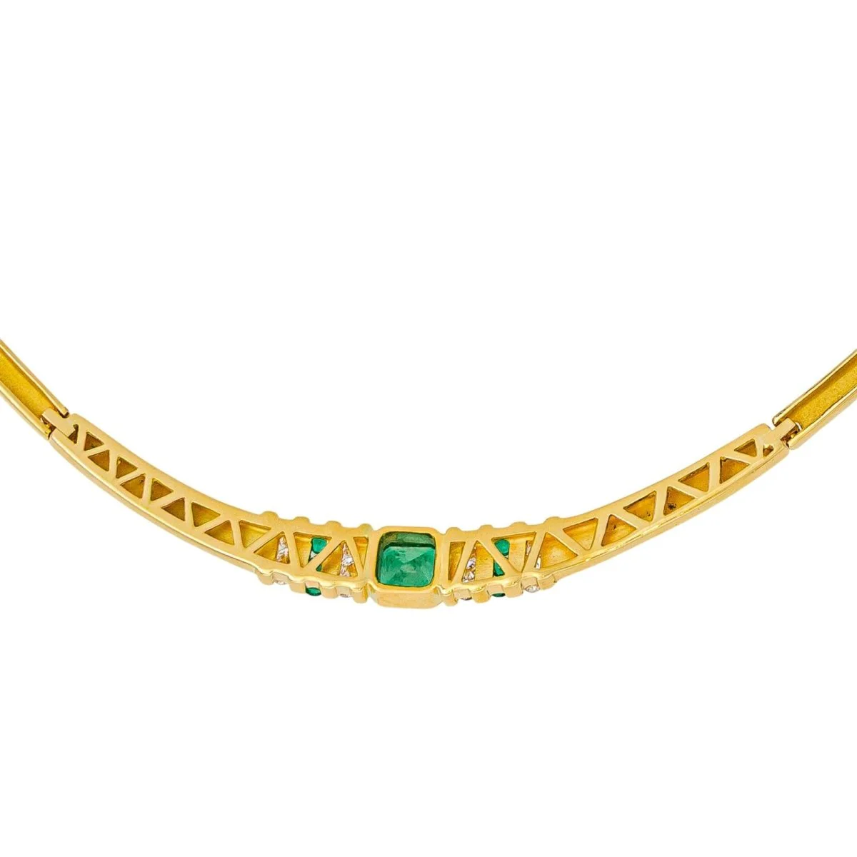 Collier Ras de Cou en or jaune, émeraudes et diamants - Image 6