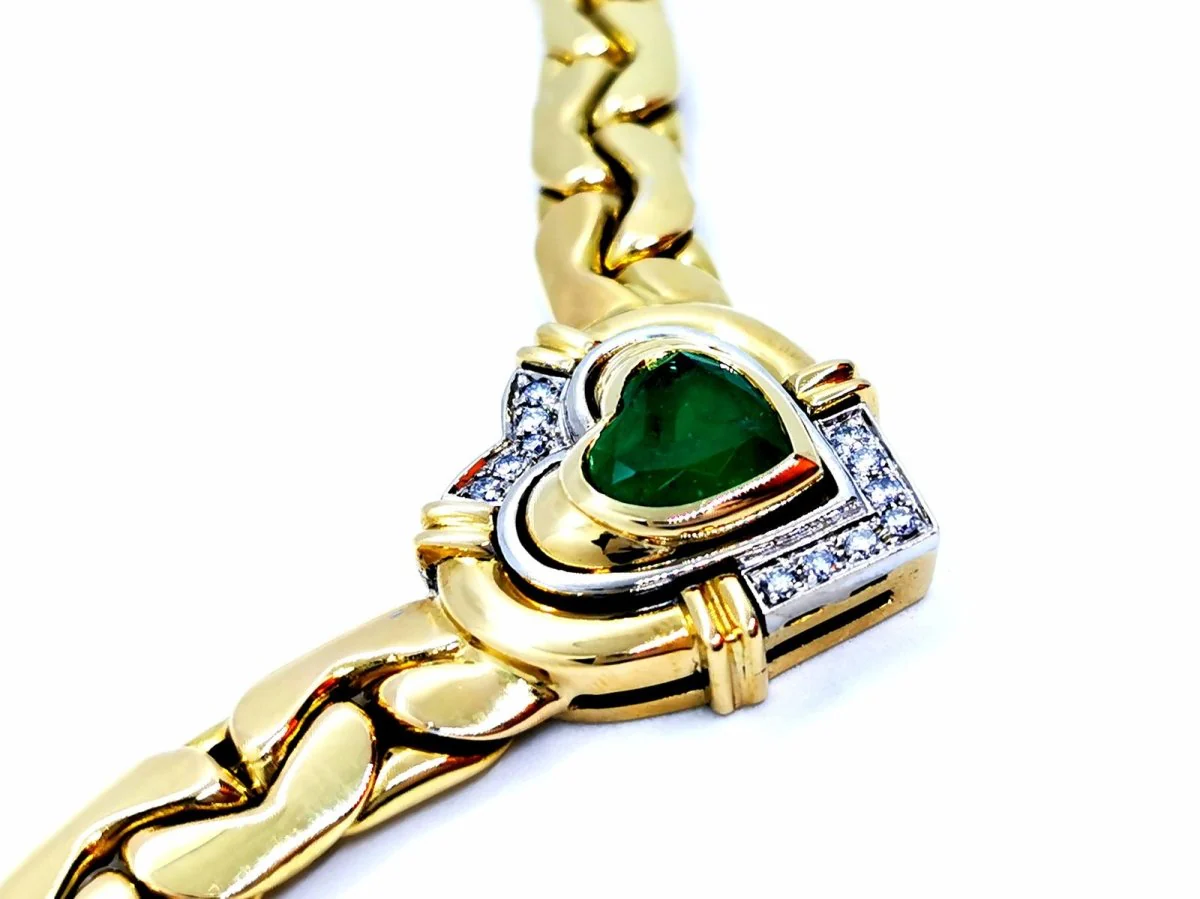 Collier massif coeur en 2 ors et émeraude - Image 4
