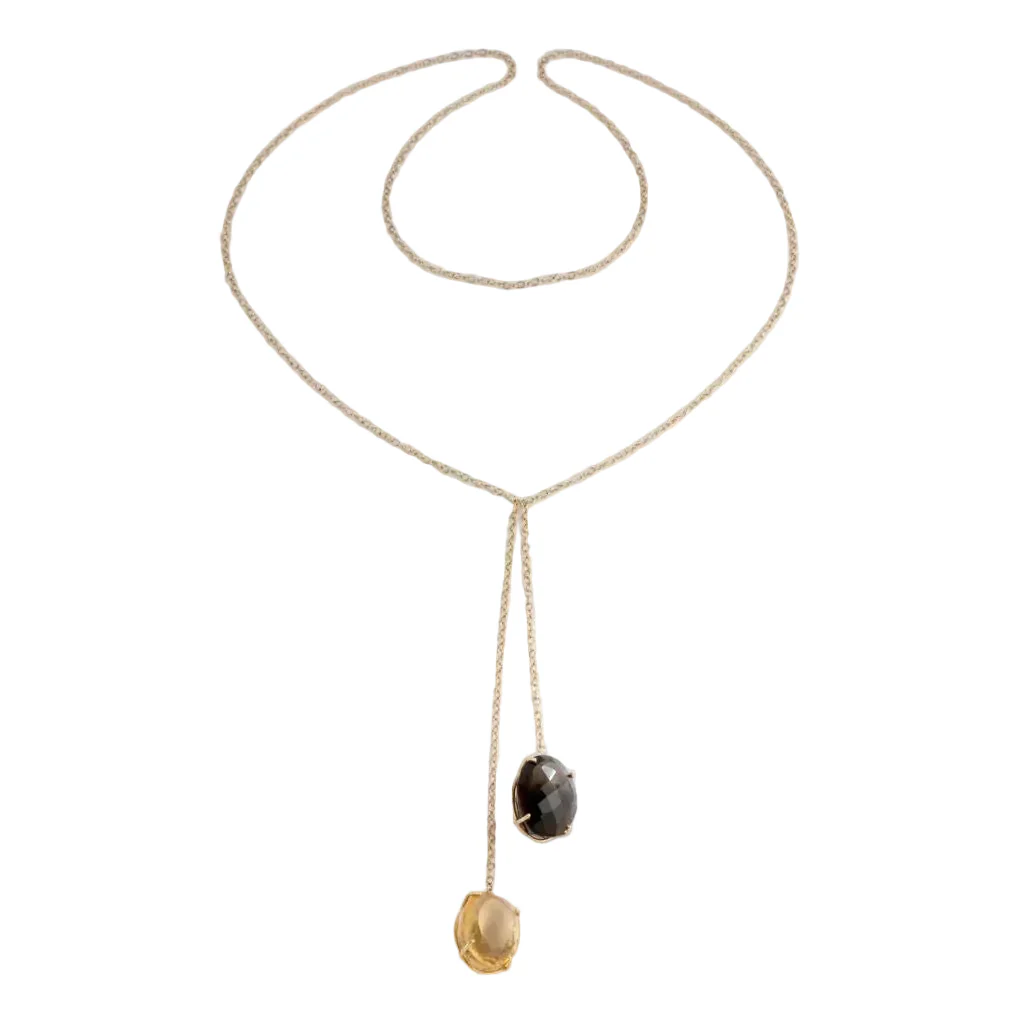 Collier Négligé en or jaune, quartz et citrine