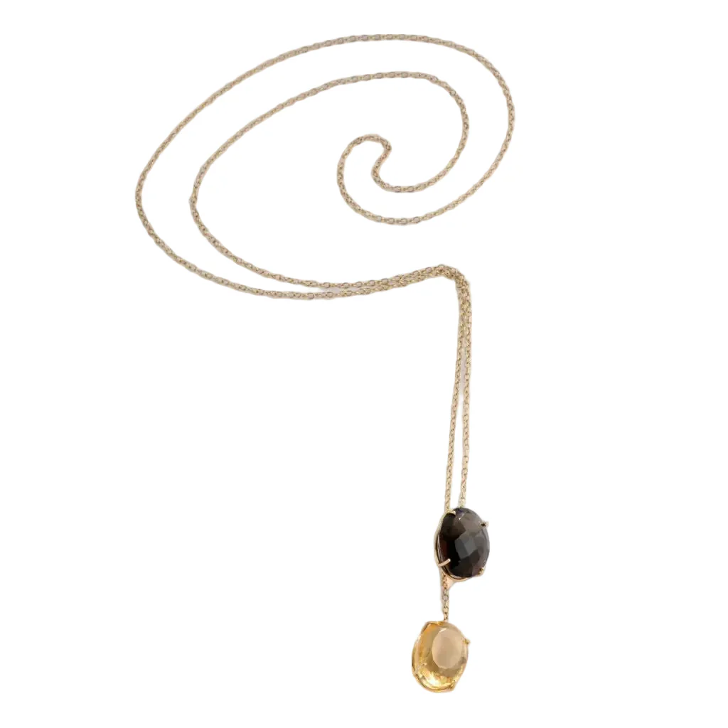 Collier Négligé en or jaune, quartz et citrine - Image 3