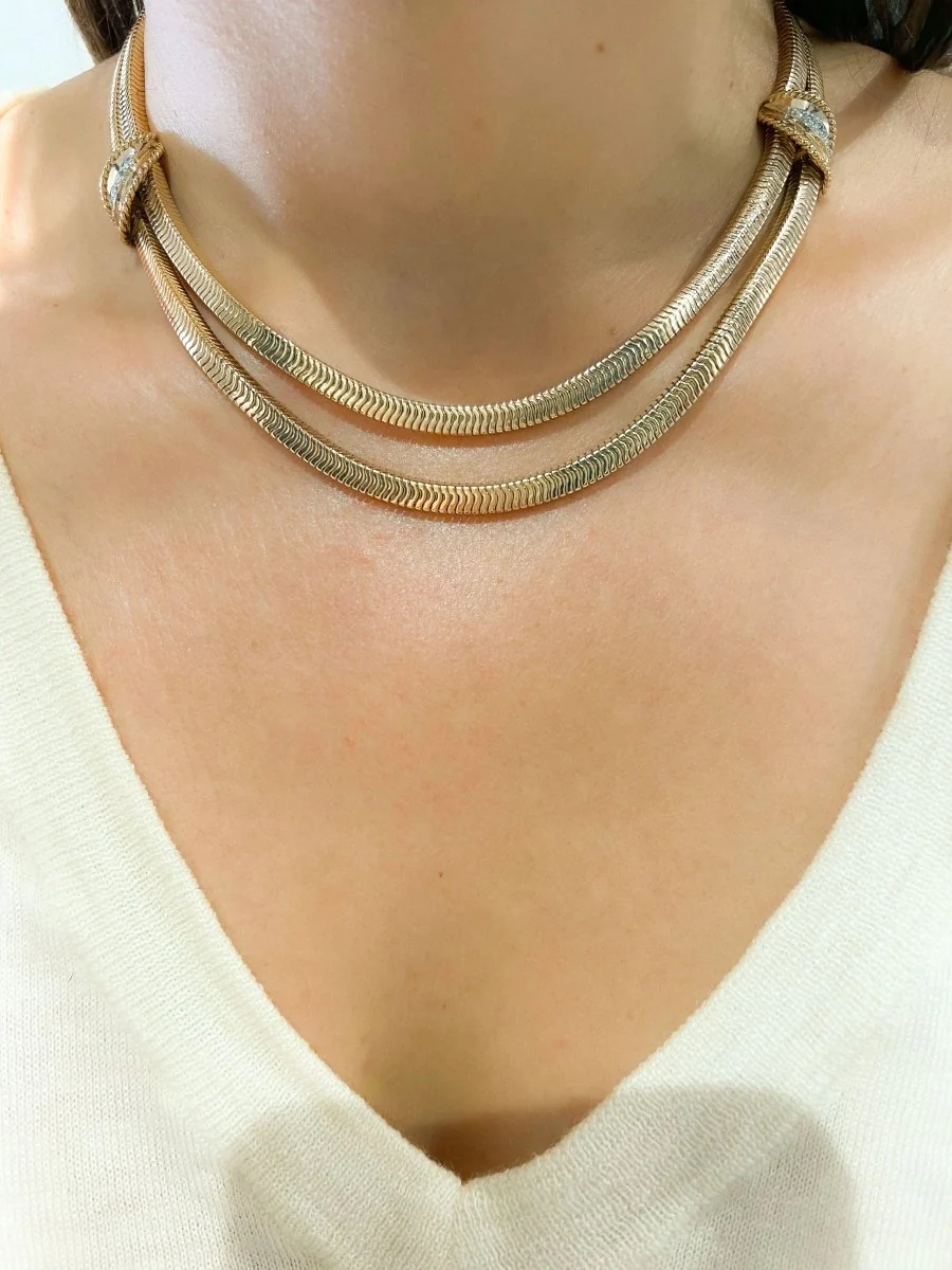 Collier or jaune double rang maillon lisse - Image 8