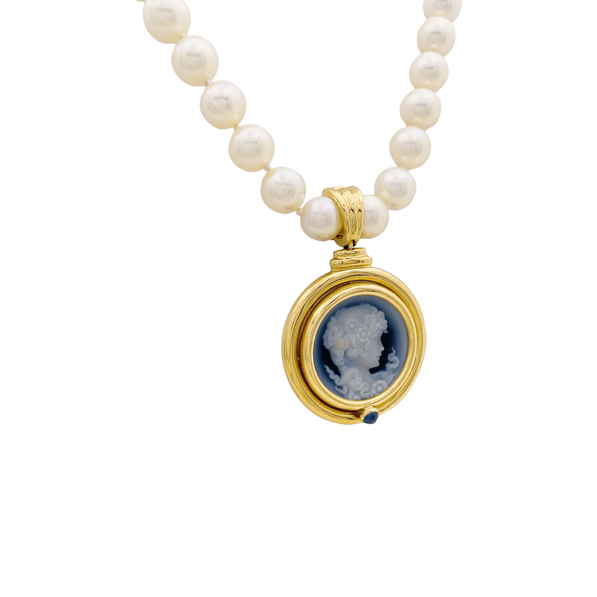 Collier Pendentif en or jaune, camée, onyx, perles et saphir - Image 3