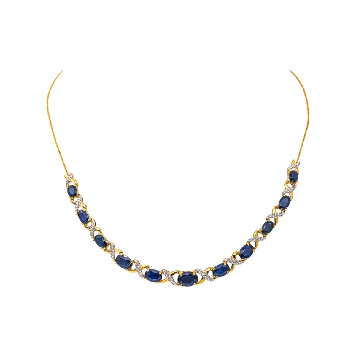 Collier en or blanc, or jaune, saphirs et diamants - Image 3