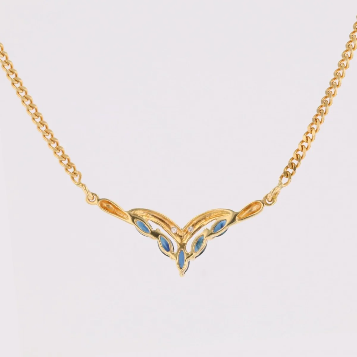 Collier maille gourmette en or jaune et saphirs navette diamants - Image 7