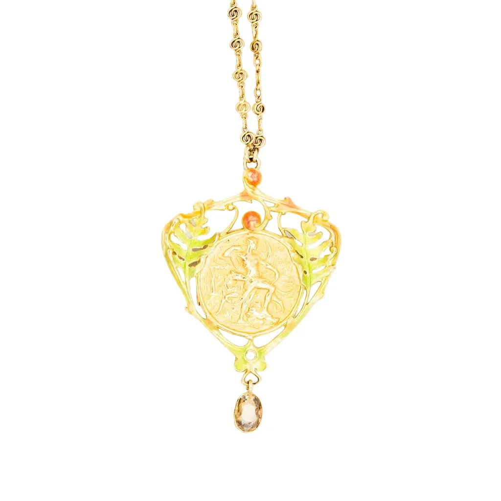 Collier Pendentif Art Nouveau HENRI VEVER en or jaune, émail et béryl - Image 13