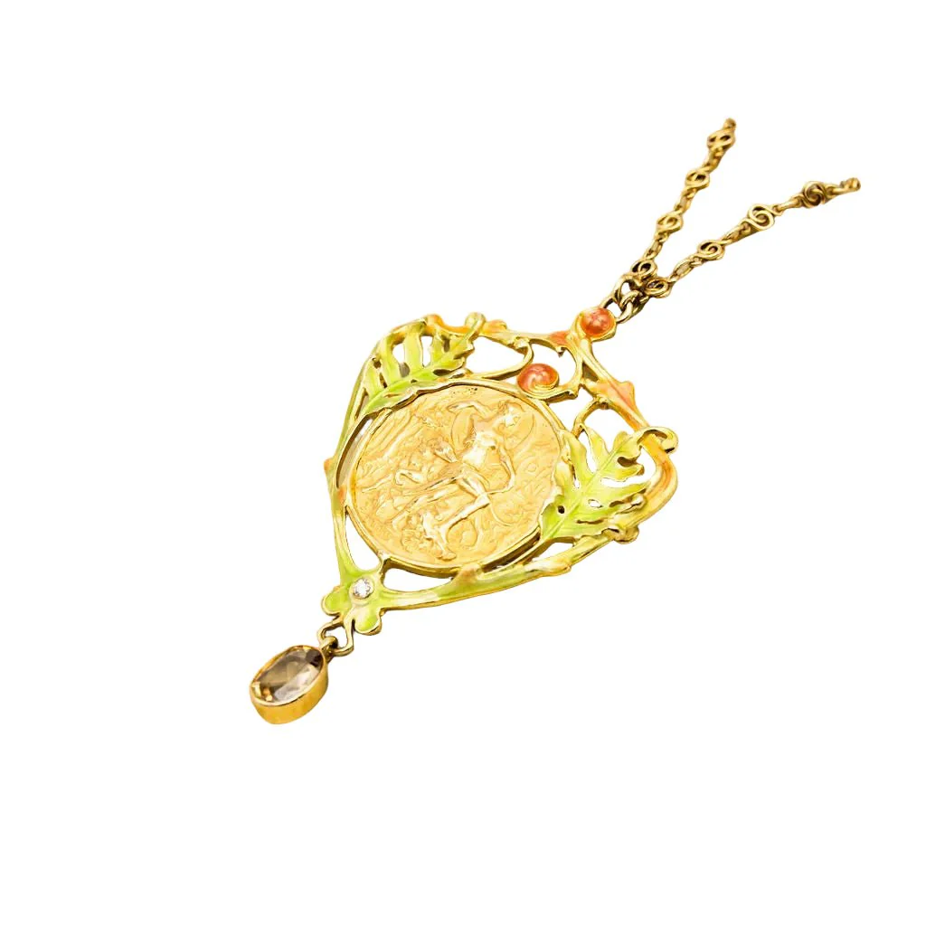 Collier Pendentif Art Nouveau HENRI VEVER en or jaune, émail et béryl - Image 14