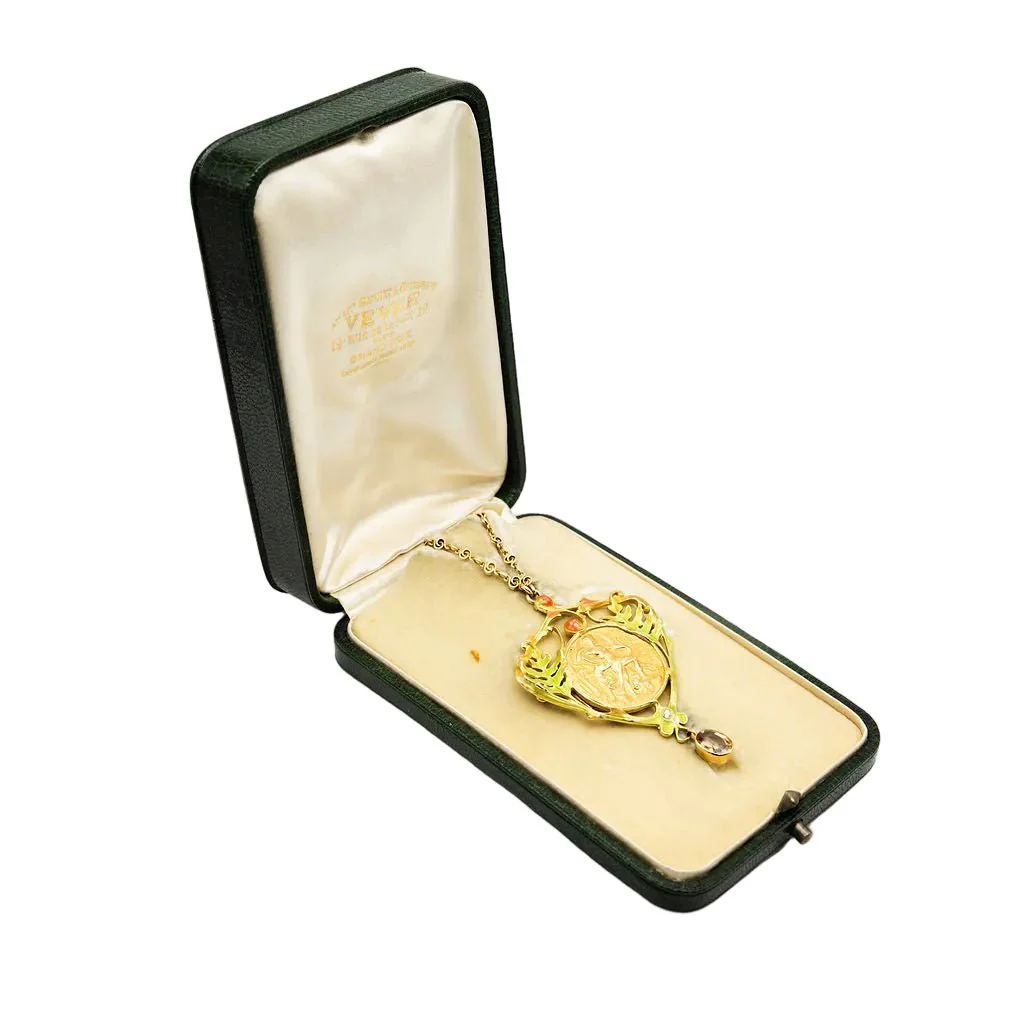 Collier Pendentif Art Nouveau HENRI VEVER en or jaune, émail et béryl - Image 15