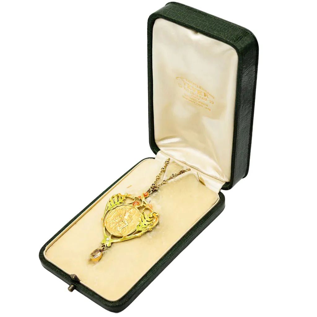 Collier Pendentif Art Nouveau HENRI VEVER en or jaune, émail et béryl - Image 4