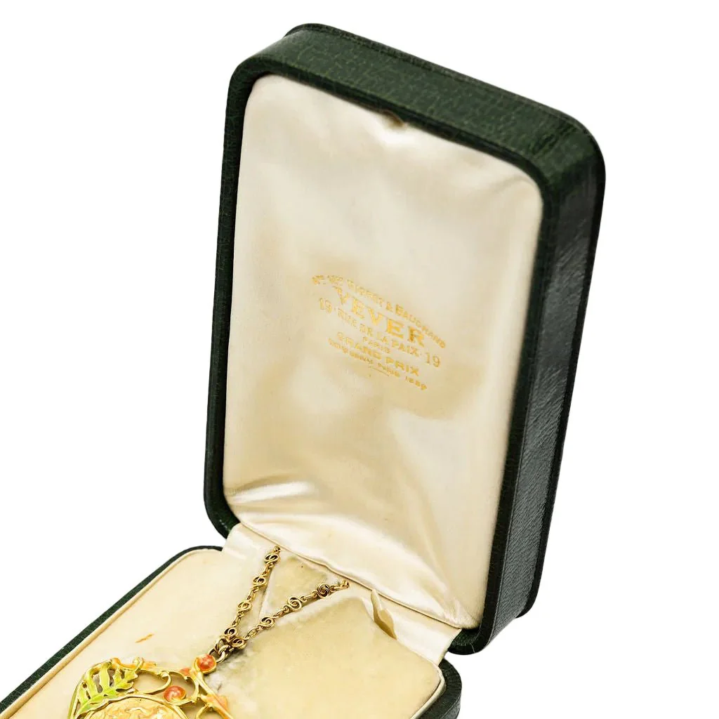 Collier Pendentif Art Nouveau HENRI VEVER en or jaune, émail et béryl - Image 5