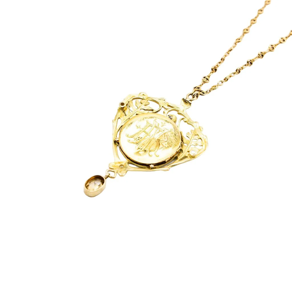 Collier Pendentif Art Nouveau HENRI VEVER en or jaune, émail et béryl - Image 7