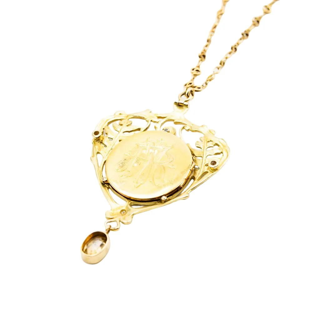 Collier Pendentif Art Nouveau HENRI VEVER en or jaune, émail et béryl - Image 8