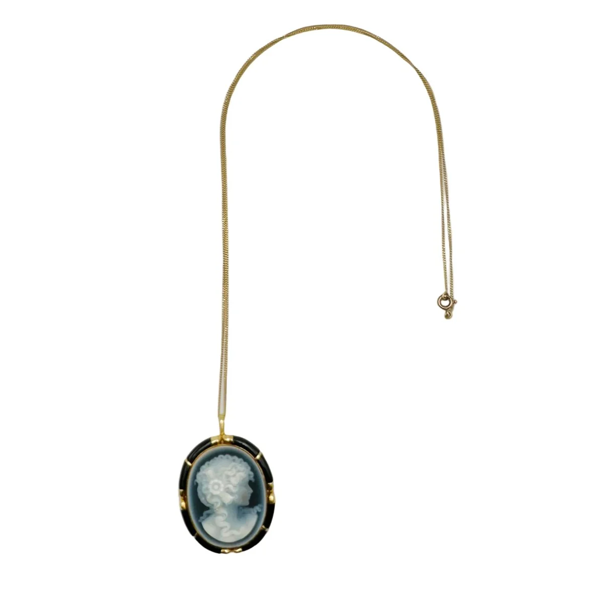 Collier Pendentif/Broche camée en or jaune, agate et onyx - Image 3
