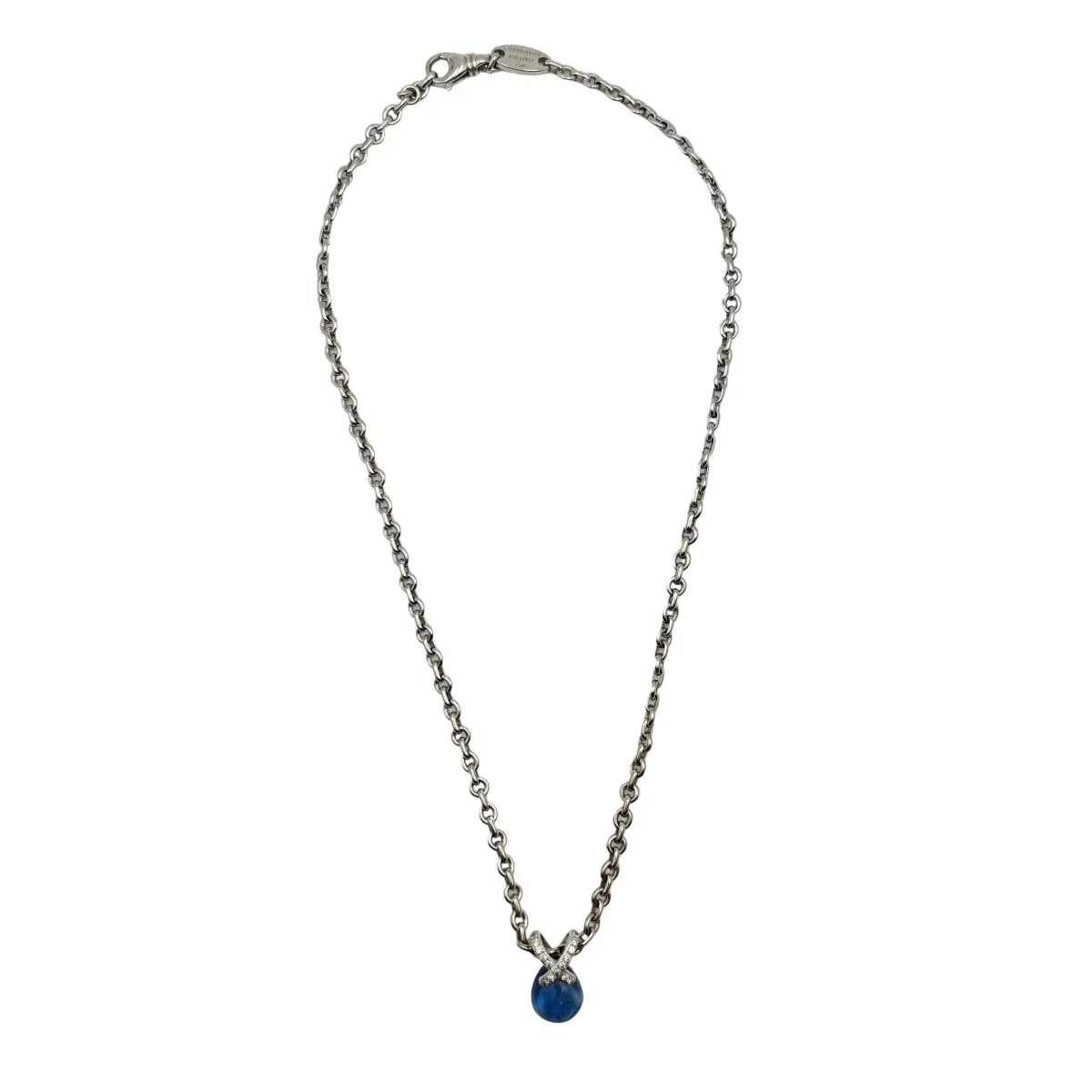 Collier Pendentif CHAUMET "Liens" en or blanc, saphir et diamants - Image 3