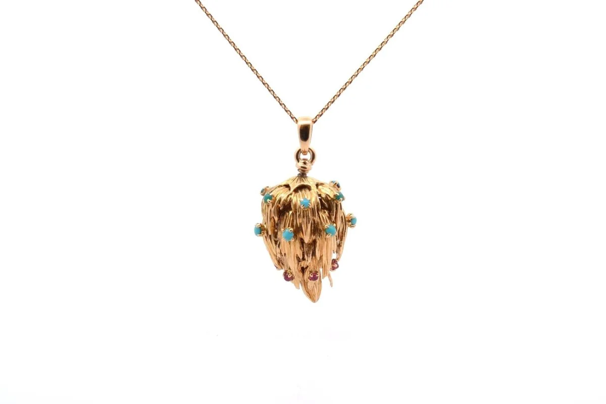 Collier pendentif CHAUMET turquoises et rubis en or - Image 3