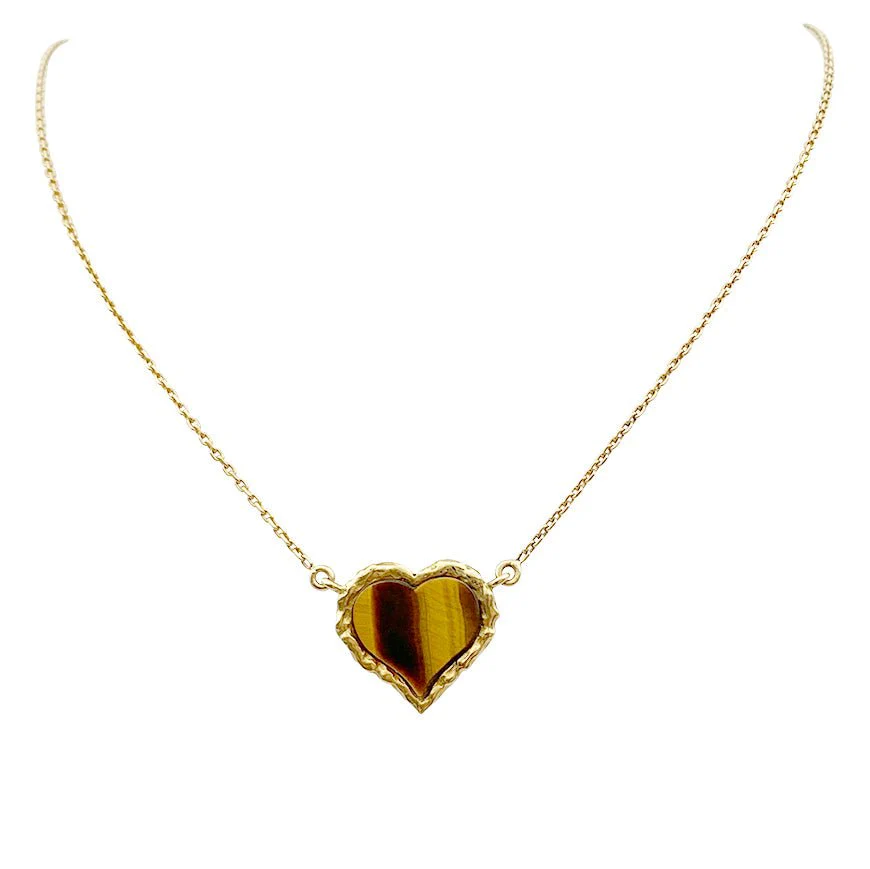 Collier pendentif, "Coeur", or jaune, oeil de tigre