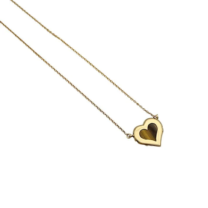 Collier pendentif, "Coeur", or jaune, oeil de tigre - Image 3