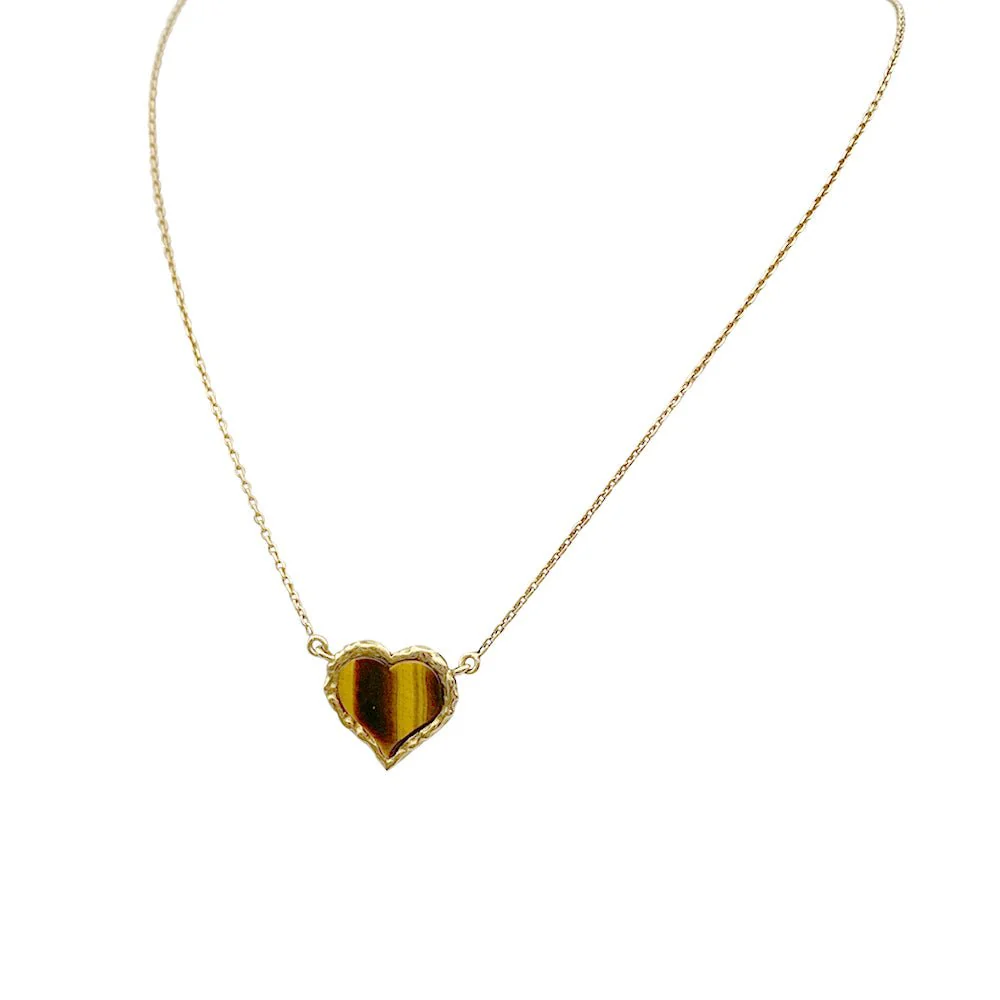 Collier pendentif, "Coeur", or jaune, oeil de tigre - Image 4