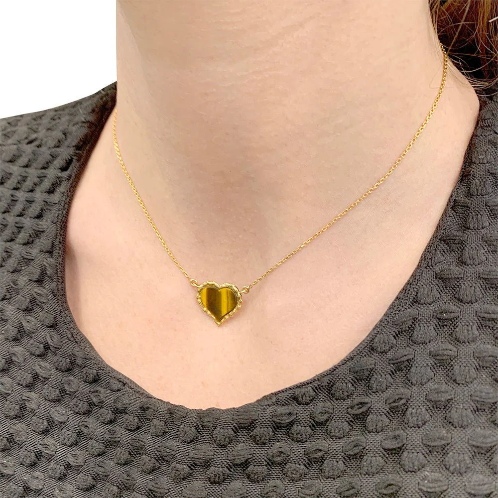 Collier pendentif, "Coeur", or jaune, oeil de tigre - Image 5