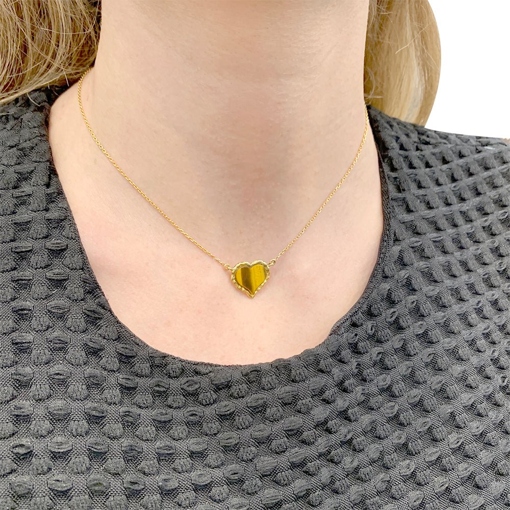 Collier pendentif, "Coeur", or jaune, oeil de tigre - Image 6