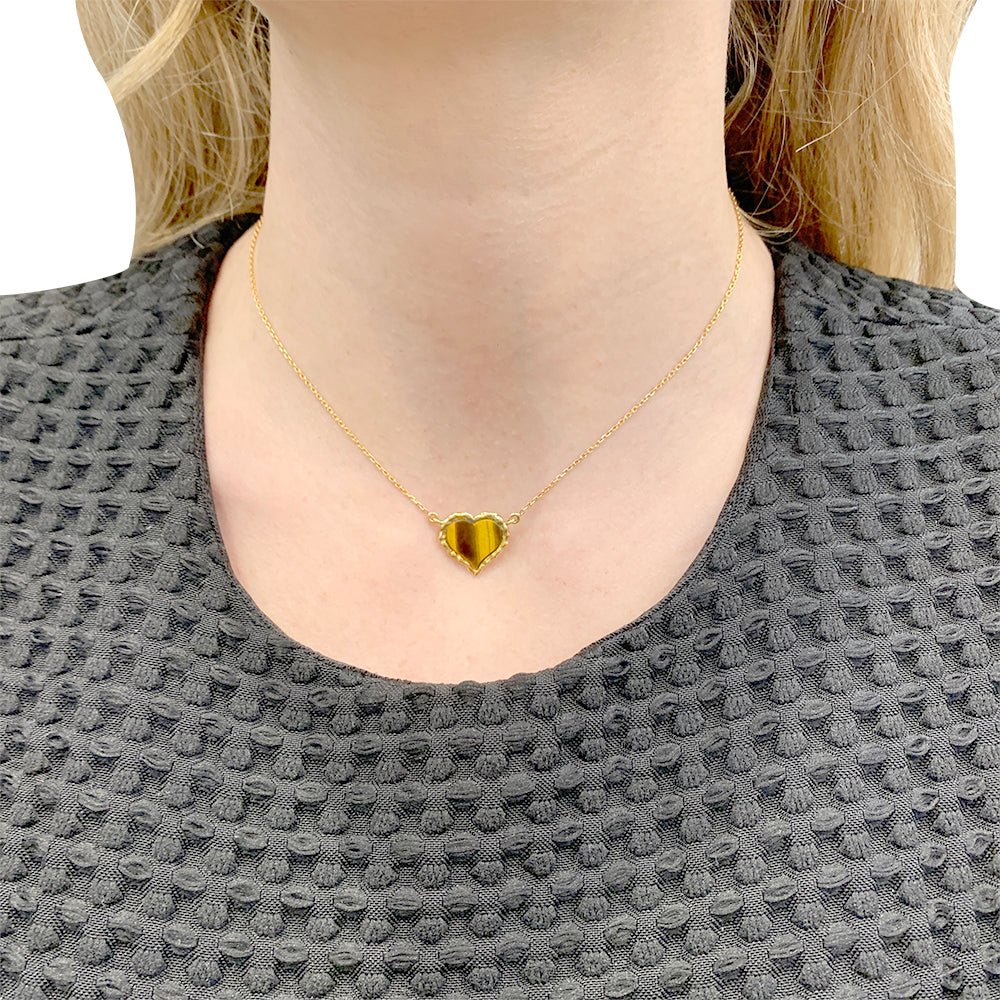 Collier pendentif, "Coeur", or jaune, oeil de tigre - Image 7