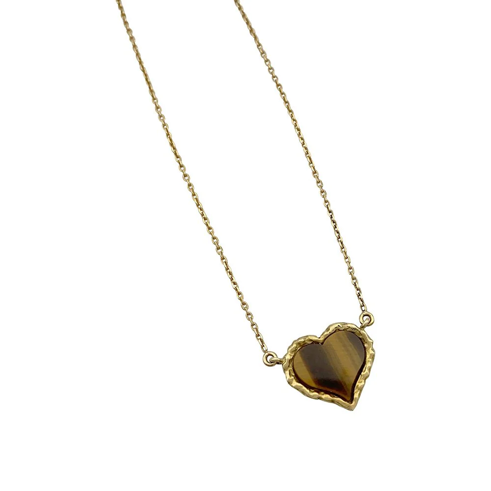 Collier pendentif, "Coeur", or jaune, oeil de tigre - Image 8