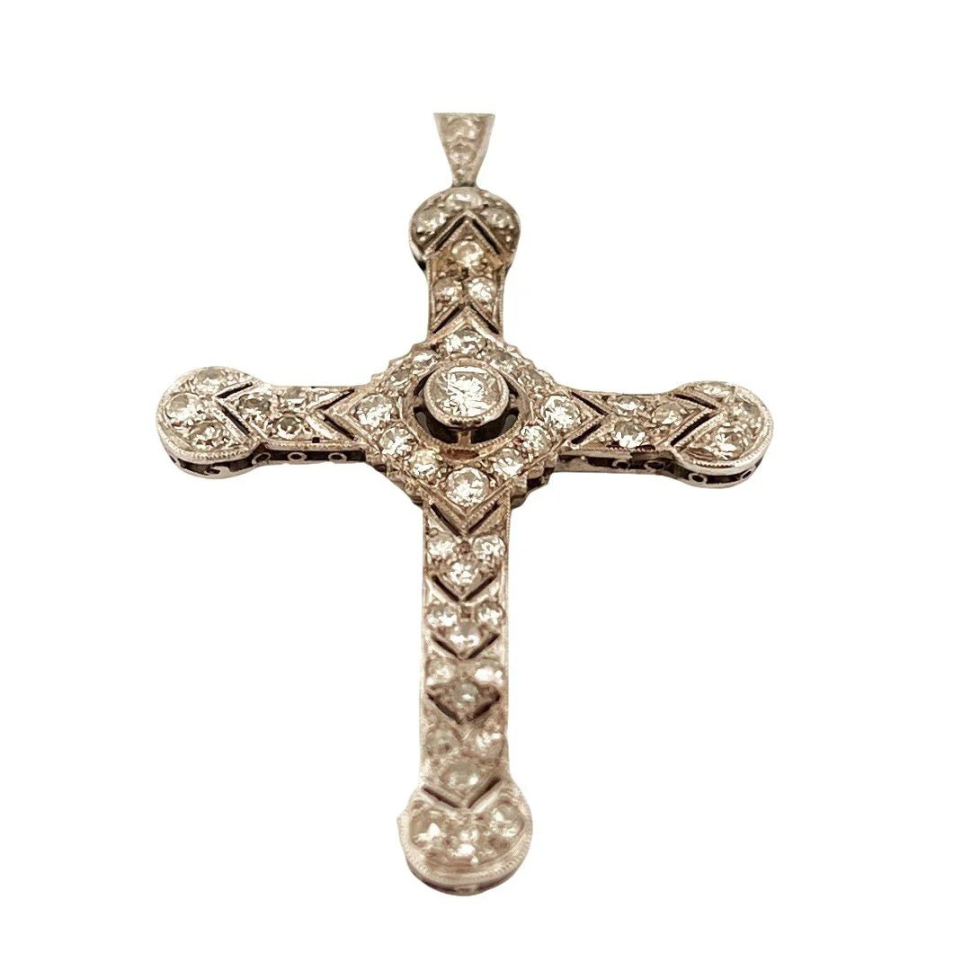 Collier Pendentif Croix en platine et diamants